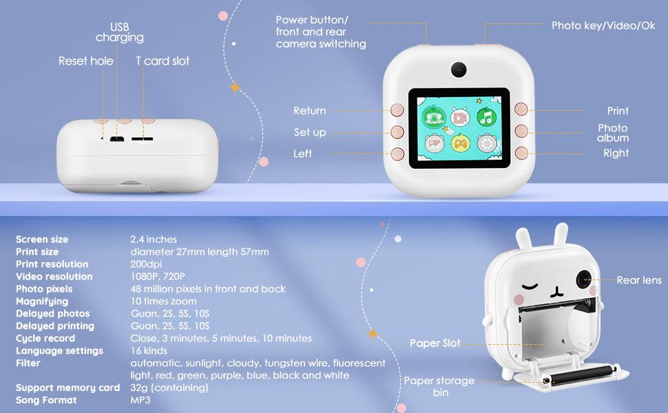 PixelPals™ Instant Digital Camera With ZERO-ink Thermal Printing Paper