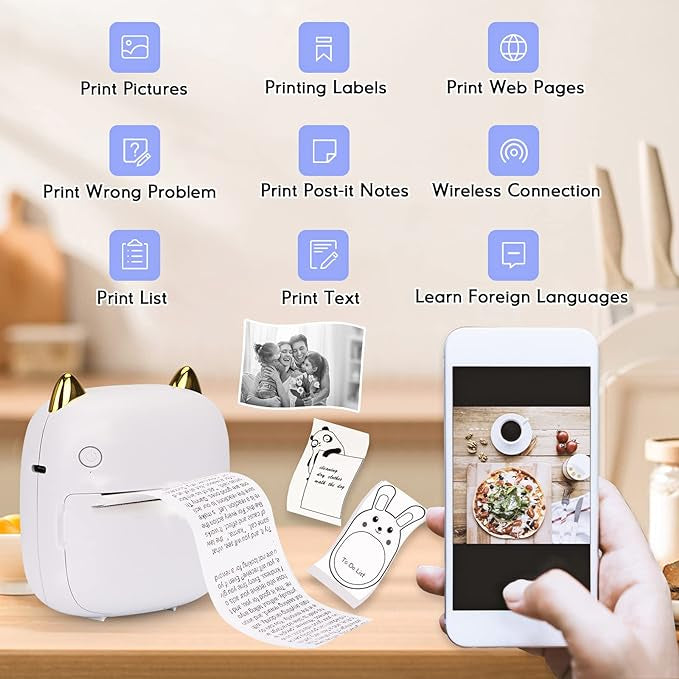 Lovey™ Limited Edition Thermal Printer Newly Upgraded Mini  ZERO-ink Wireless self-adhesive Sticker Label Printer Photo Printer Nightlight