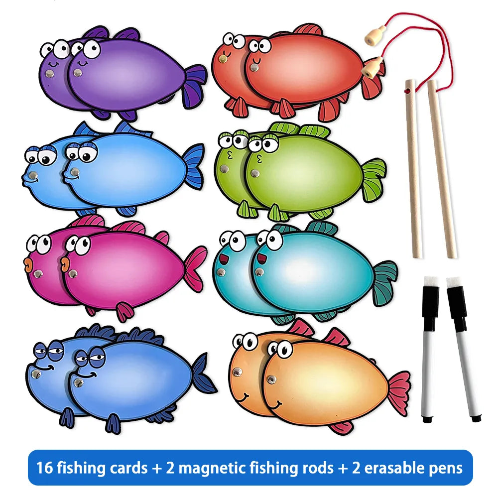 Little Fishers™ Magnetic Fishing Game Site Word Bible Memory Verse Math Fishing Game Erasable Fish Montessori Educational Toys Teaching Aids