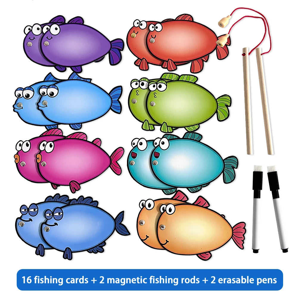 Little Fishers™ Magnetic Fishing Game Site Word Bible Memory Verse Math Fishing Game Erasable Fish Montessori Educational Toys Teaching Aids