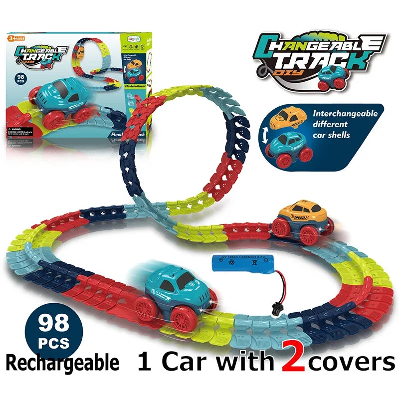 Anti Gravity Racers™ Rechargeable Kids Track Cars For Boy Flexible Track with LED Light-Up Race Car Set Gift for Kid