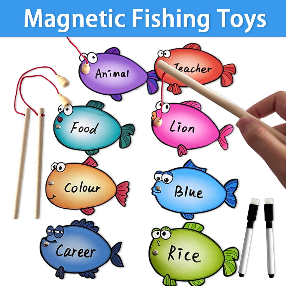 Little Fishers™ Magnetic Fishing Game Site Word Bible Memory Verse Math Fishing Game Erasable Fish Montessori Educational Toys Teaching Aids